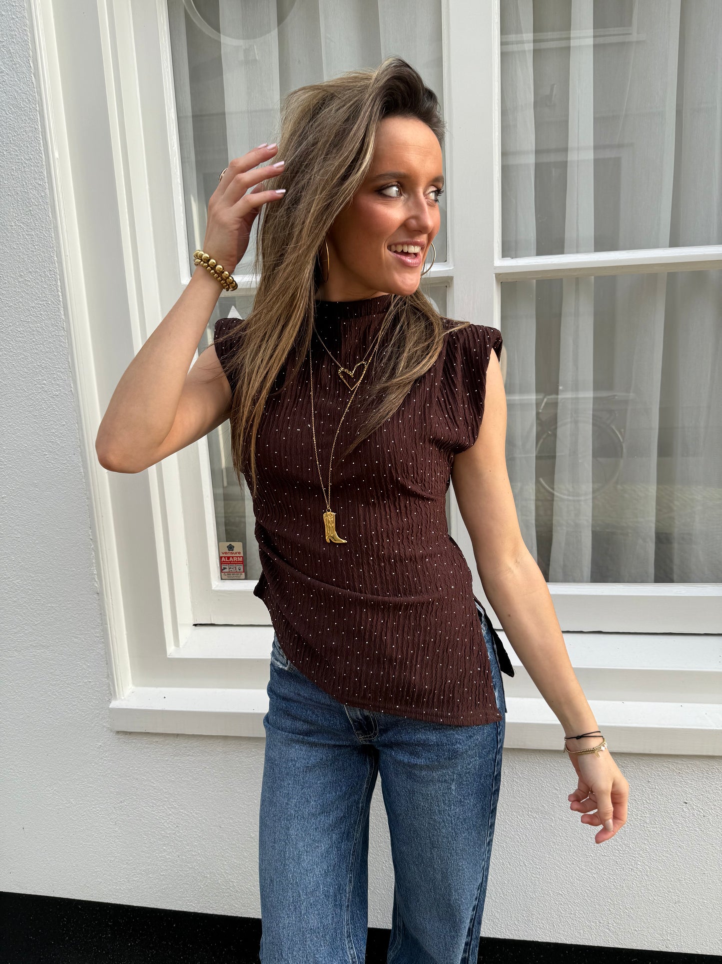 Lizzy glitter top chocolate brown