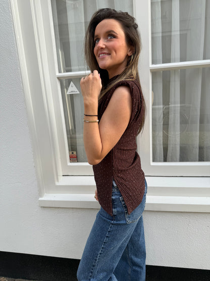 Lizzy glitter top chocolate brown