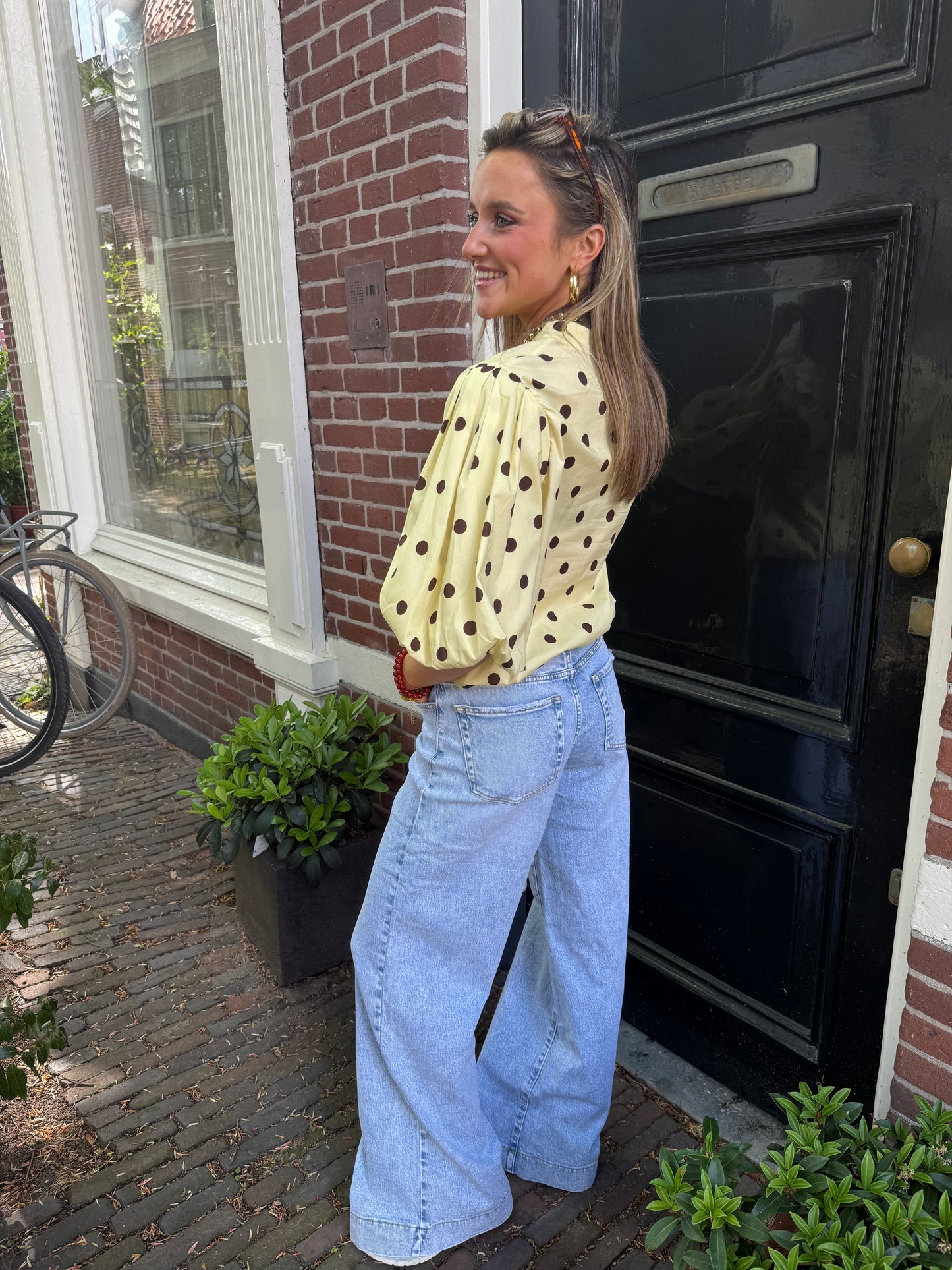 Mimi polkadot blouse geel/bruin