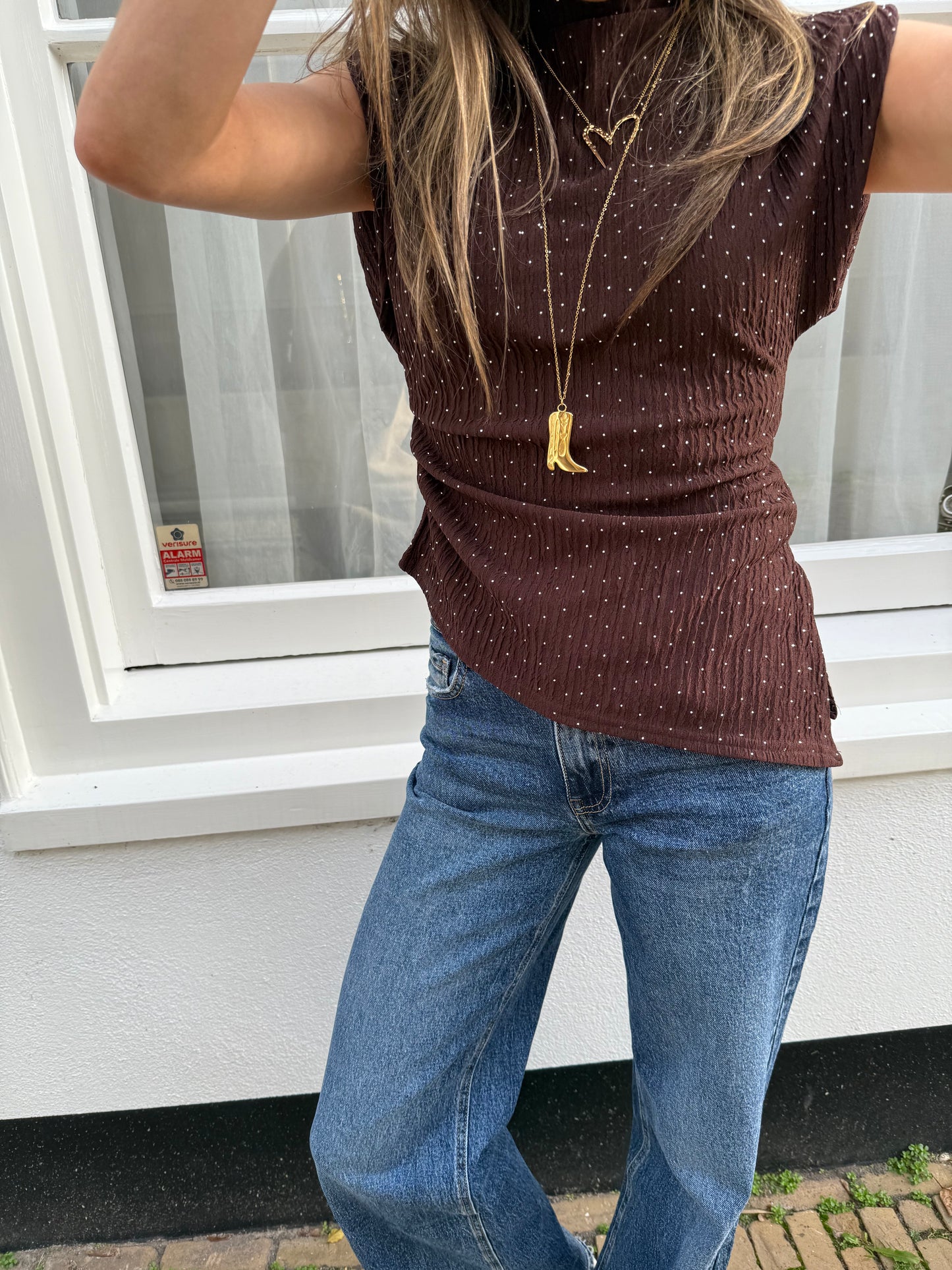 Lizzy glitter top chocolate brown