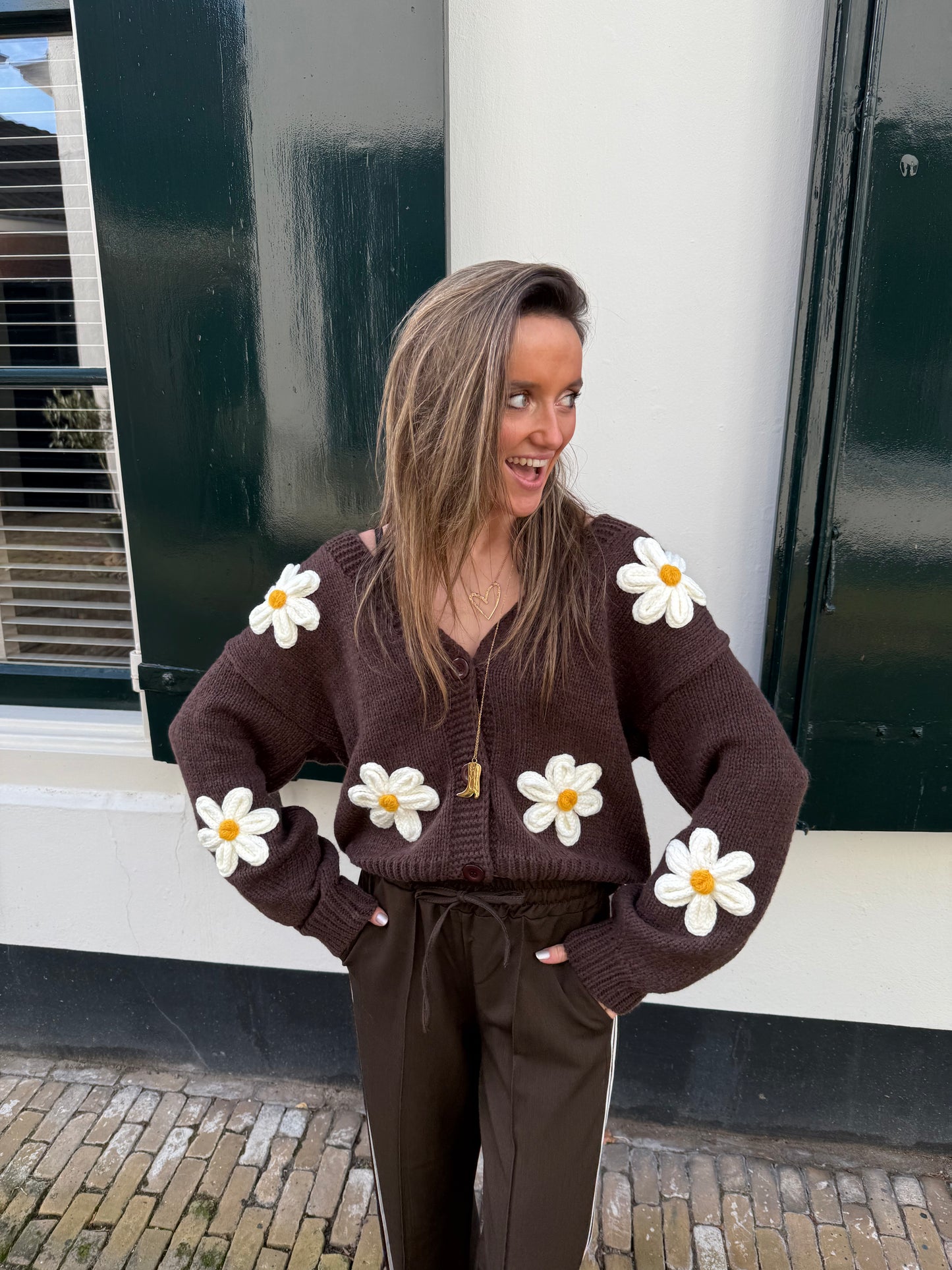 Lisa flower cardigan brown/white