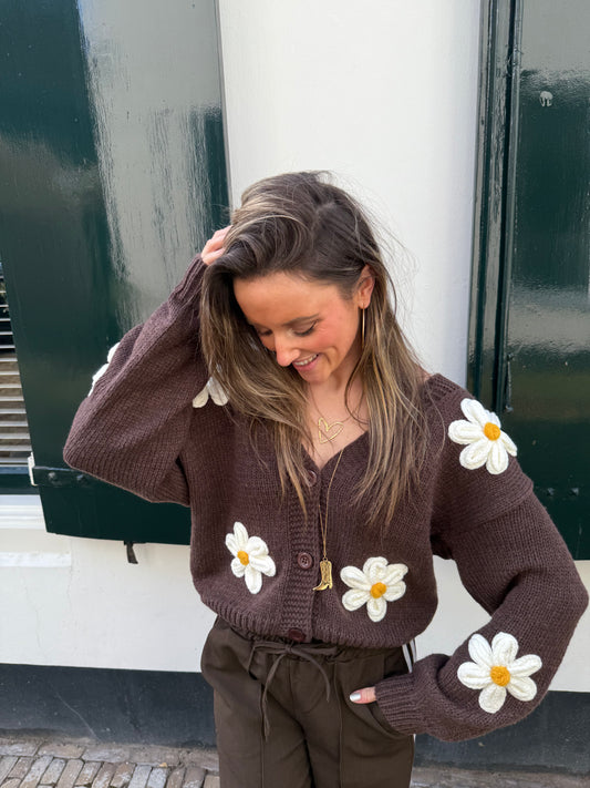 Lisa flower cardigan brown/white