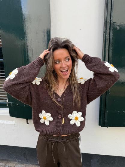 Lisa flower cardigan brown/white