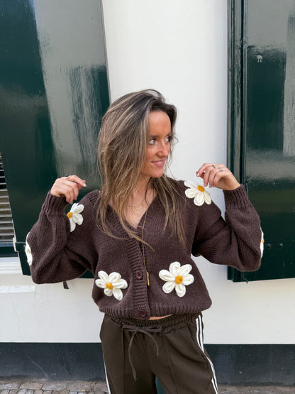 Lisa flower cardigan brown/white