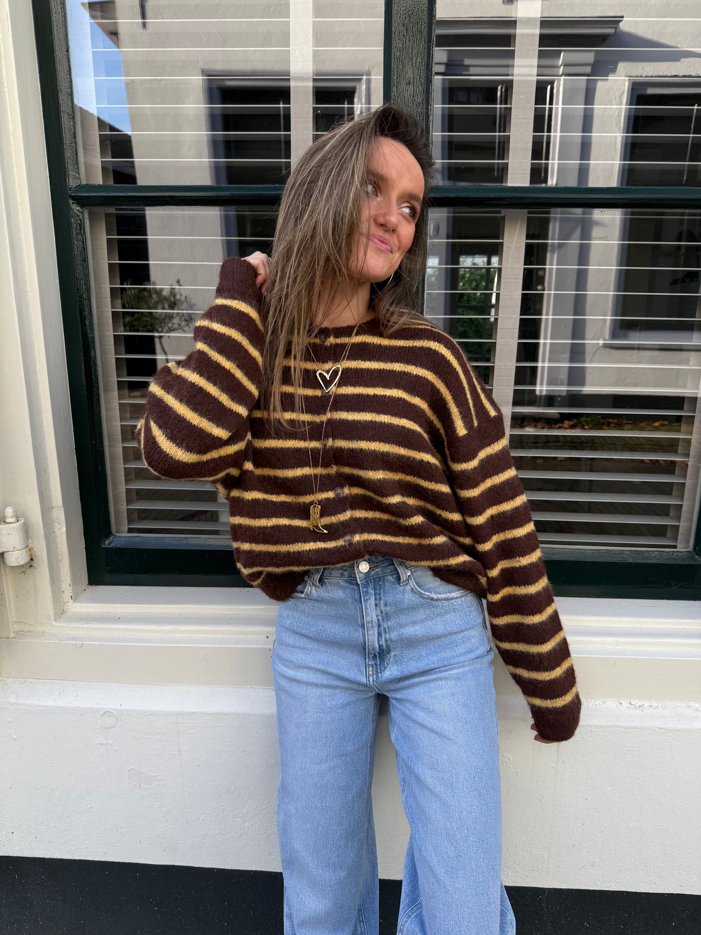 Gigi cardigan brown/yellow striped