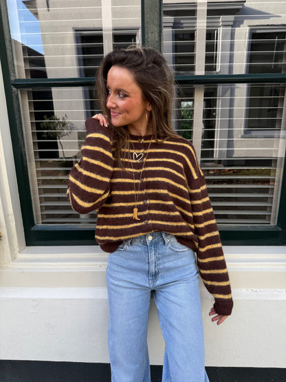 Gigi cardigan brown/yellow striped