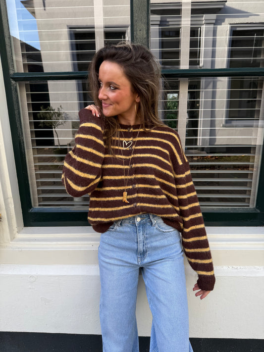Gigi cardigan brown/yellow striped