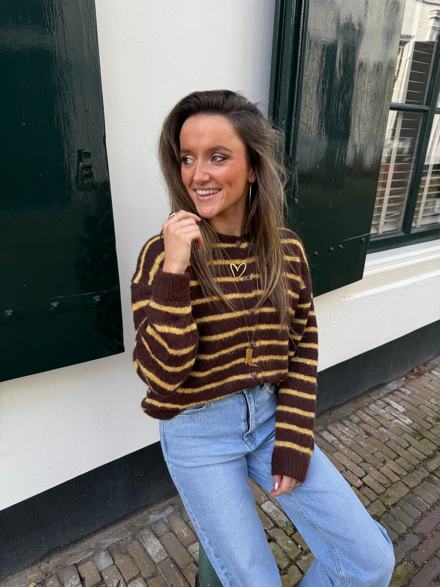 Gigi cardigan brown/yellow striped