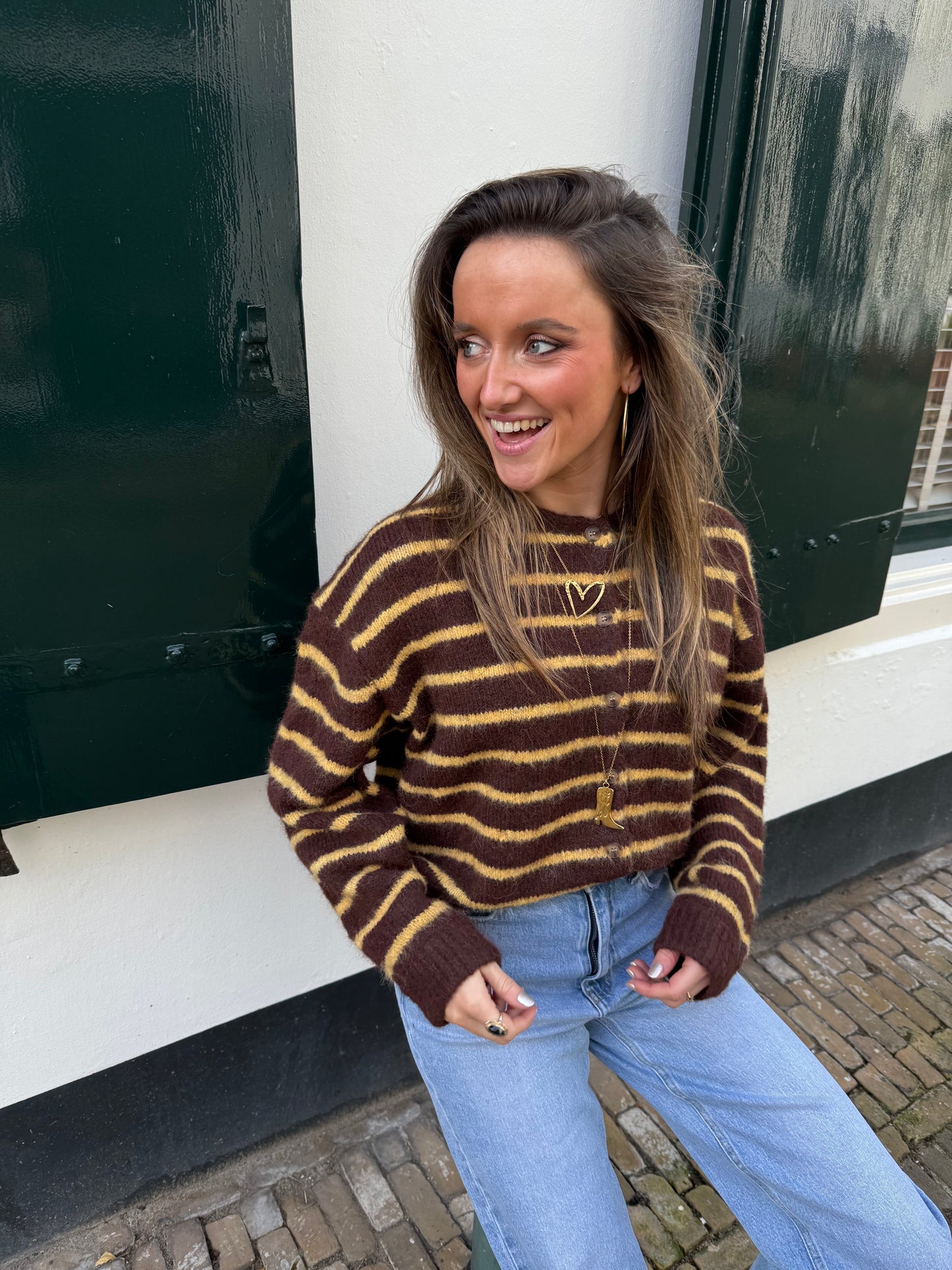 Gigi cardigan brown/yellow striped