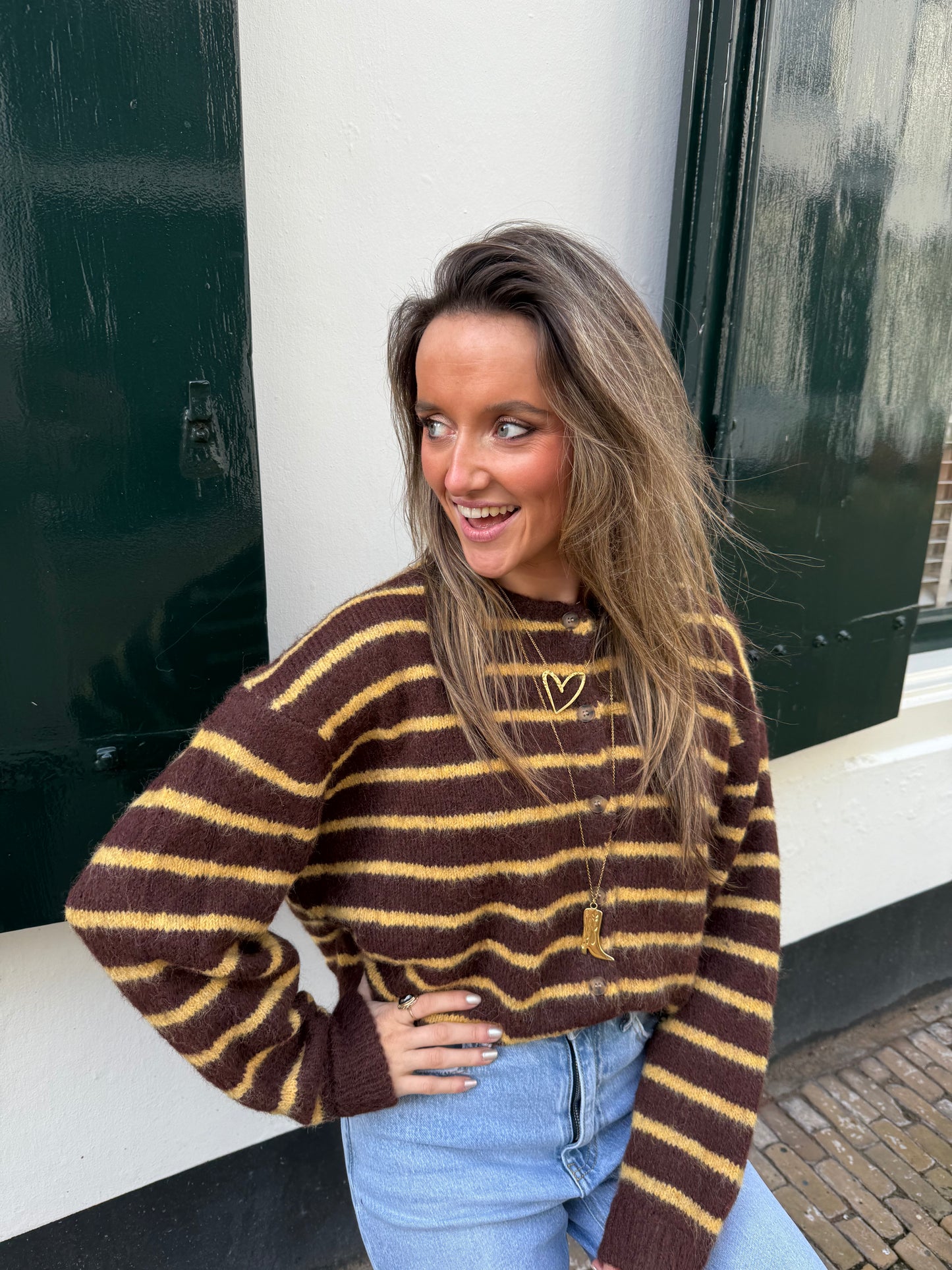 Gigi cardigan brown/yellow striped