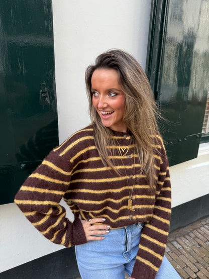 Gigi cardigan brown/yellow striped