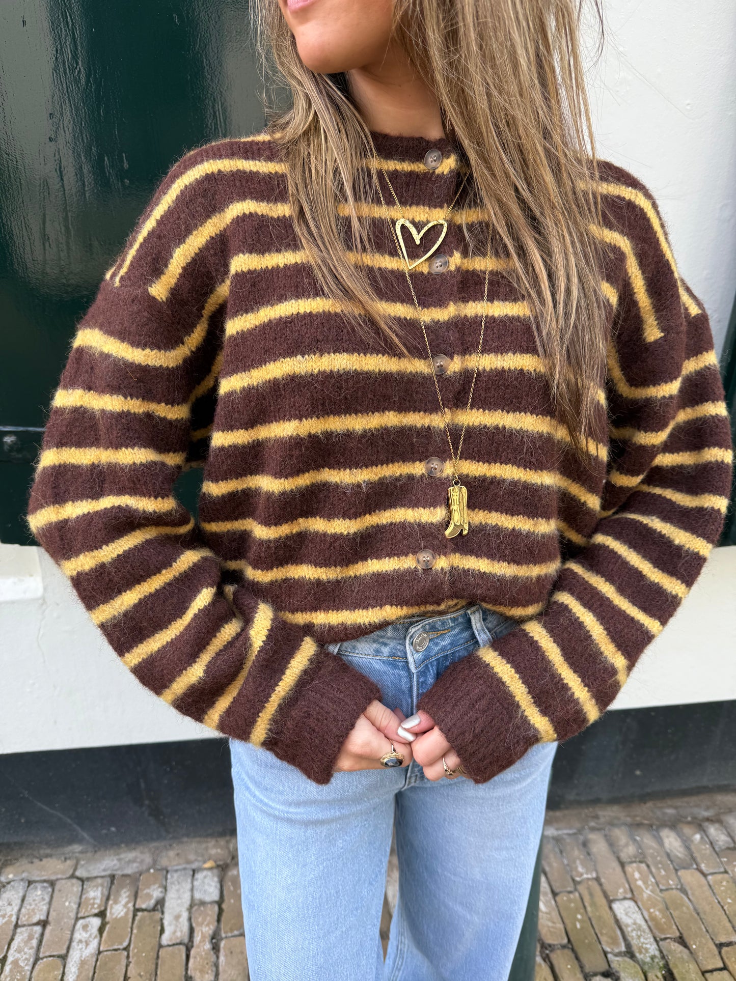 Gigi cardigan brown/yellow striped