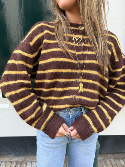 Gigi cardigan brown/yellow striped