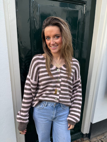 Lucy cardigan pink/beige striped