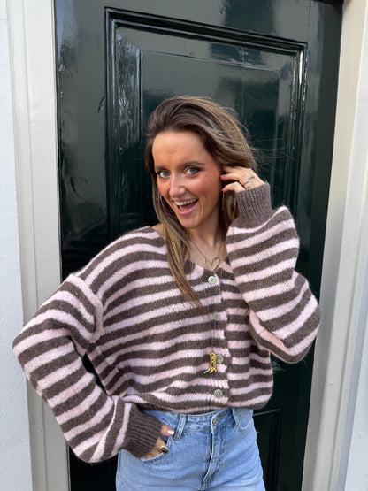 Lucy cardigan pink/beige striped