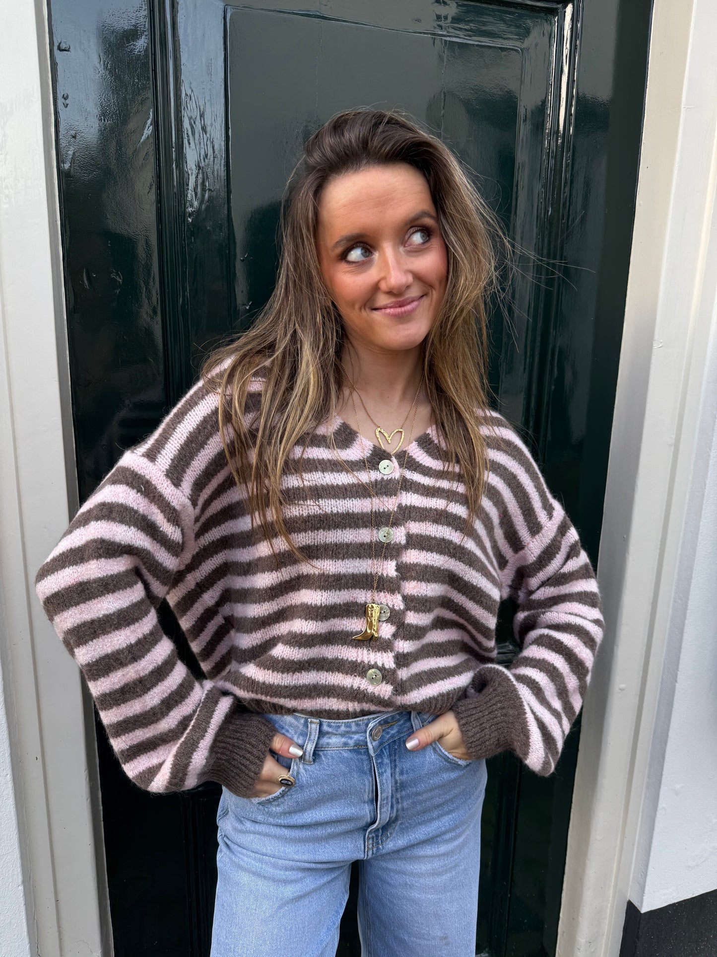 Lucy cardigan pink/beige striped