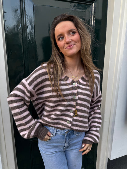 Lucy cardigan pink/beige striped