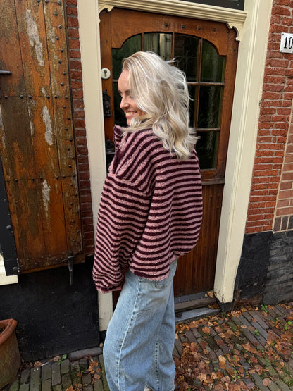 Riff gestreepte teddy jas roze/paars