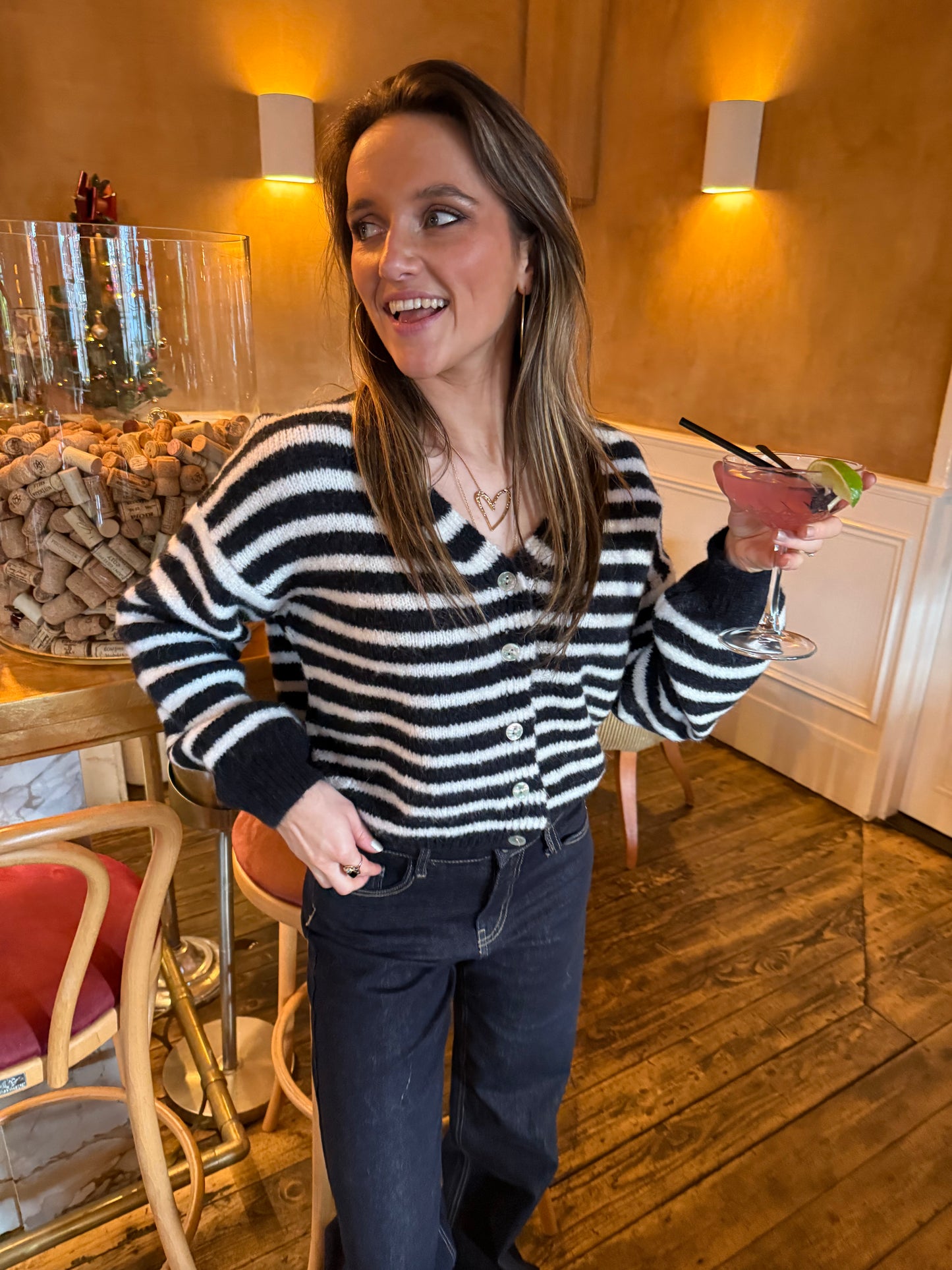 Lucy cardigan navy/white striped