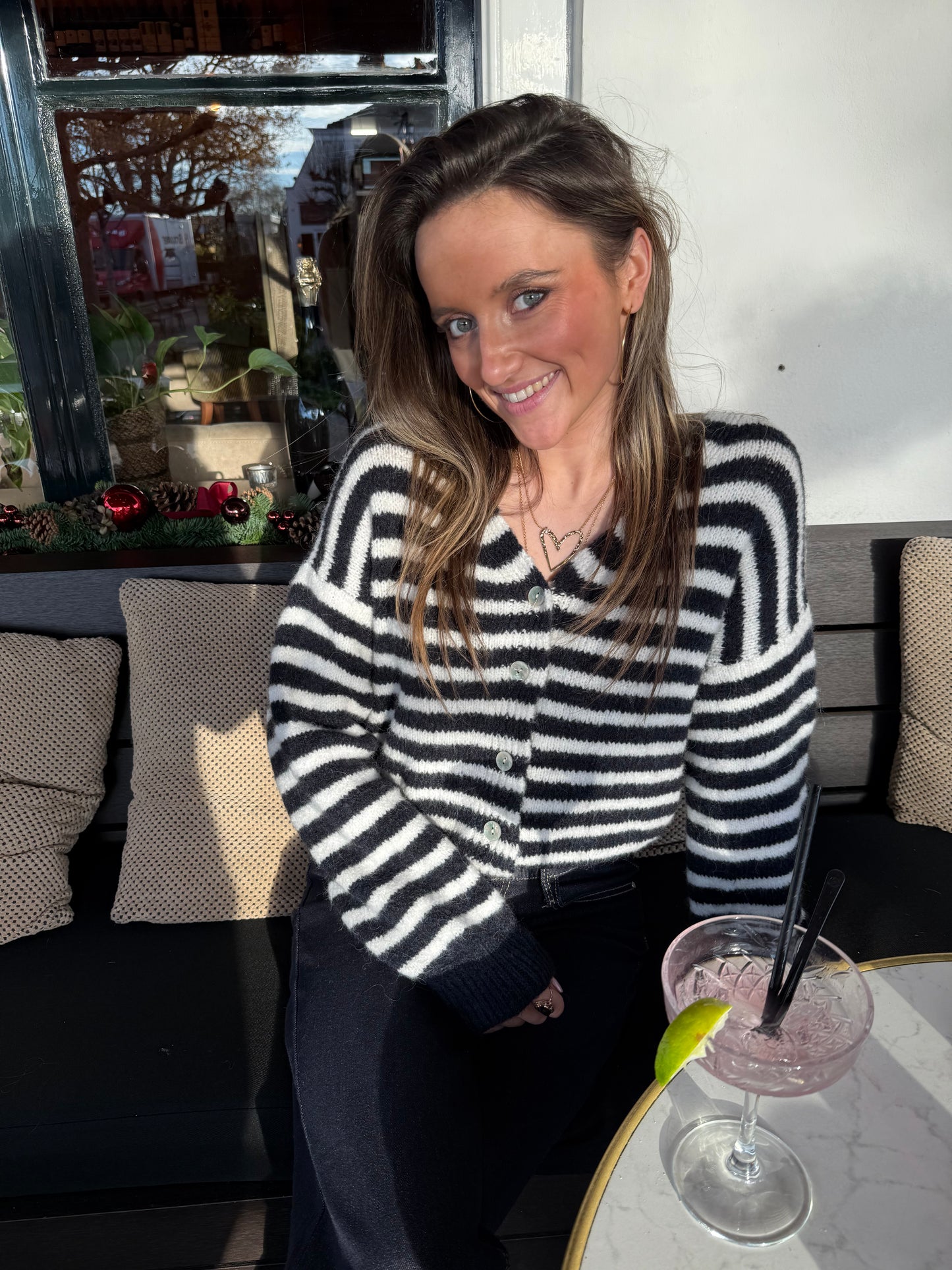 Lucy cardigan navy/white striped