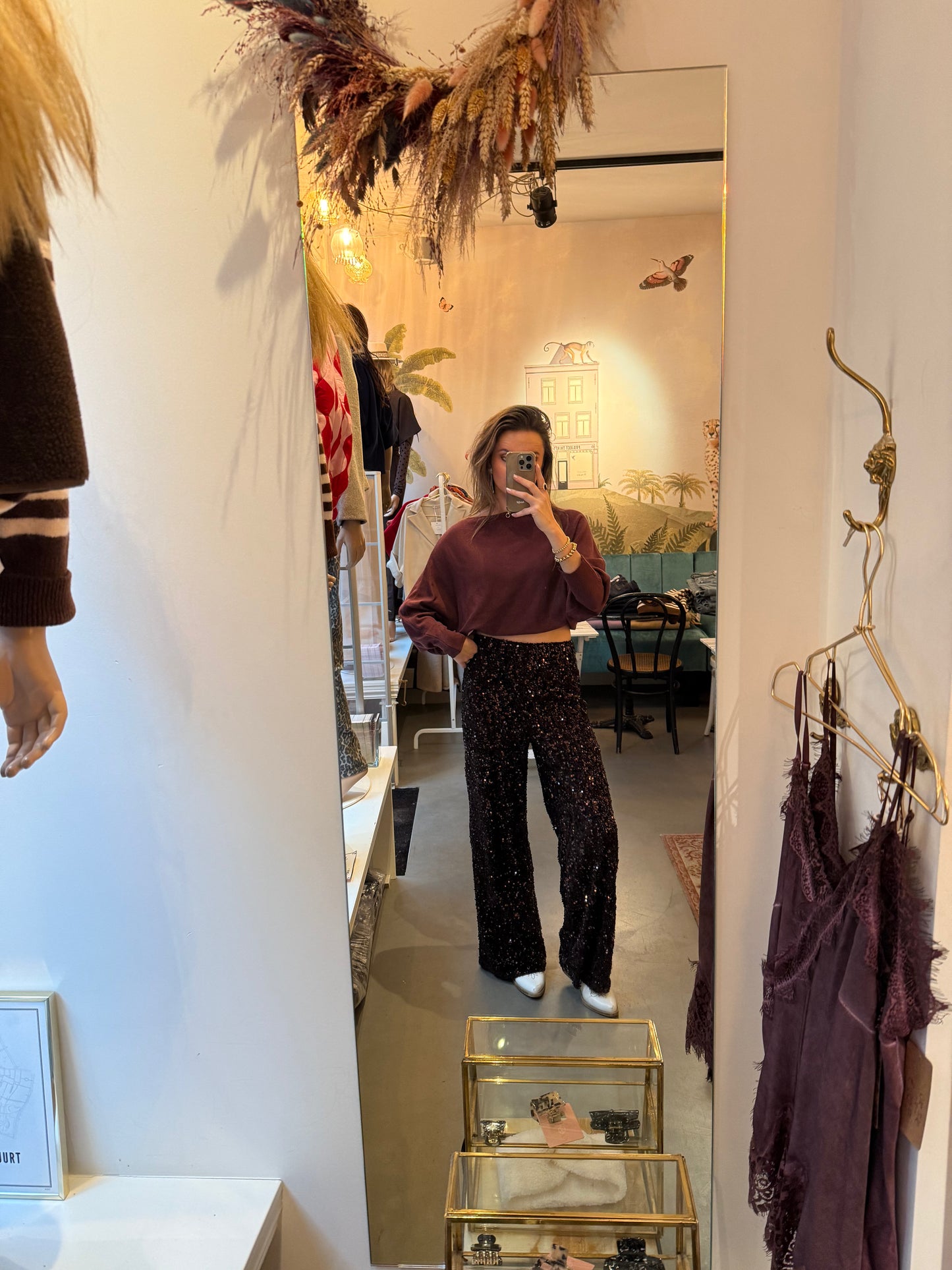 Sequin glitter pants brown