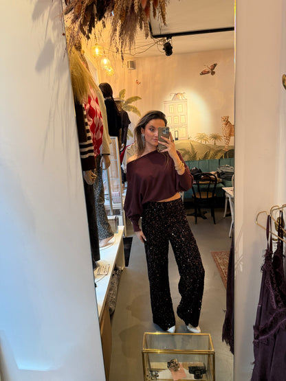 Sequin glitter pants brown