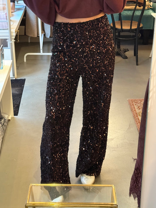 Sequin glitter pants brown