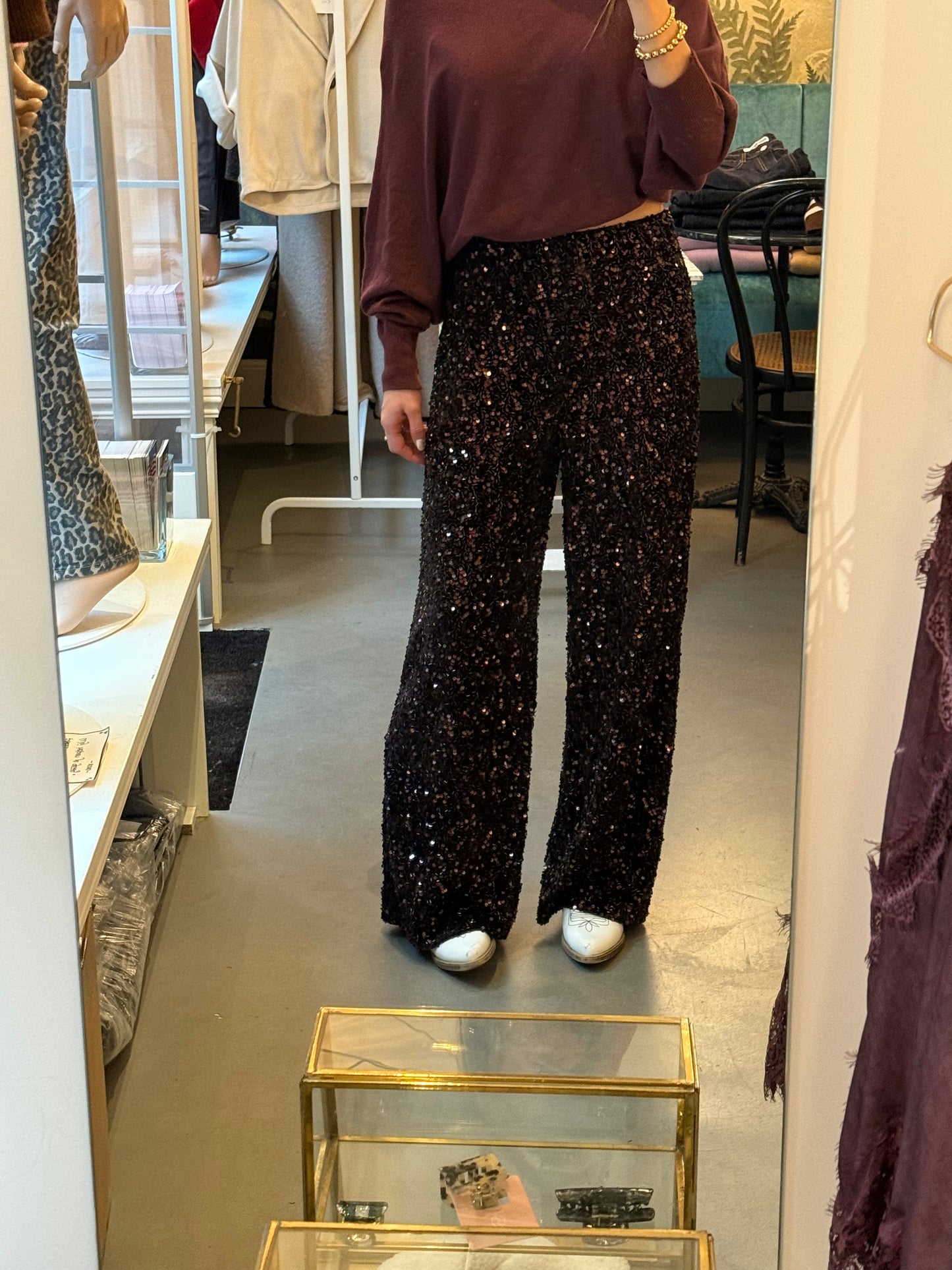 Sequin glitter pants brown