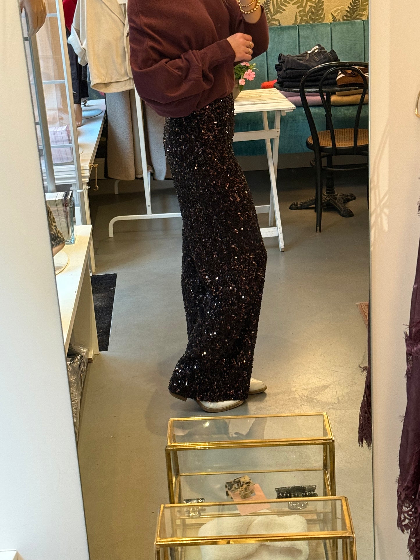 Sequin glitter pants brown