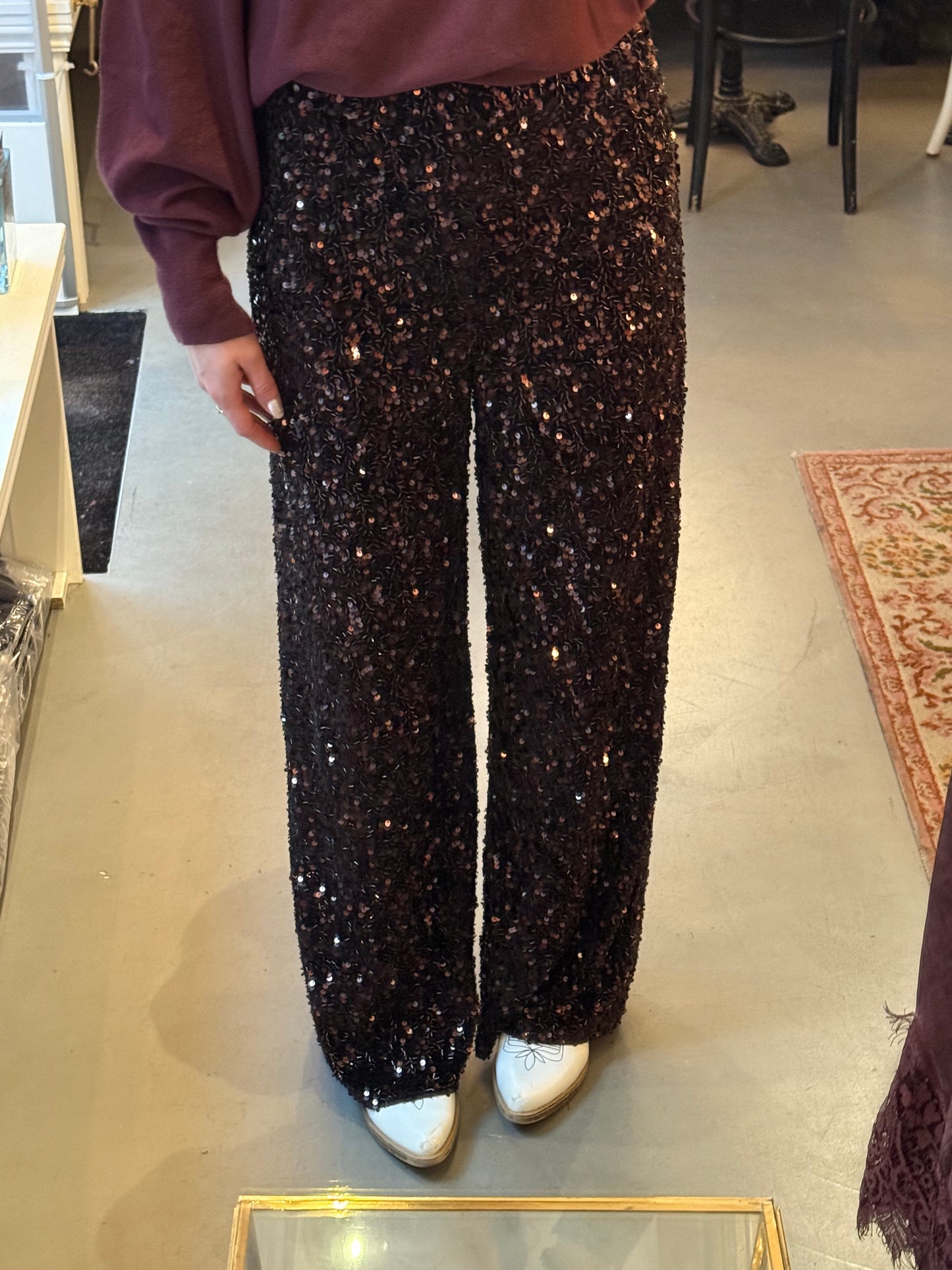 Sequin glitter pants brown