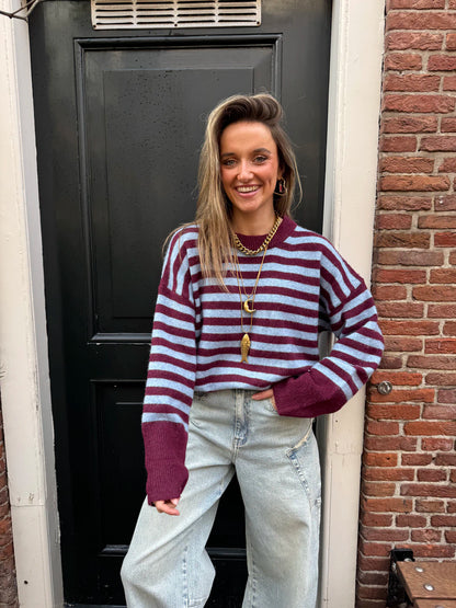 Pippa gestreepte trui blauw/bordeaux