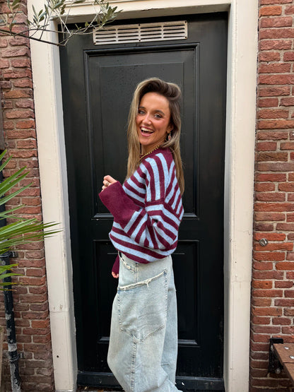 Pippa gestreepte trui blauw/bordeaux