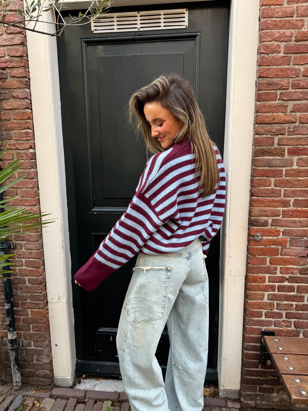 Pippa gestreepte trui blauw/bordeaux