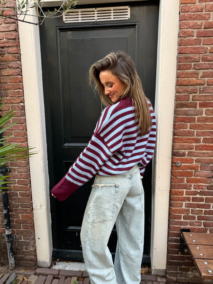 Pippa gestreepte trui blauw/bordeaux
