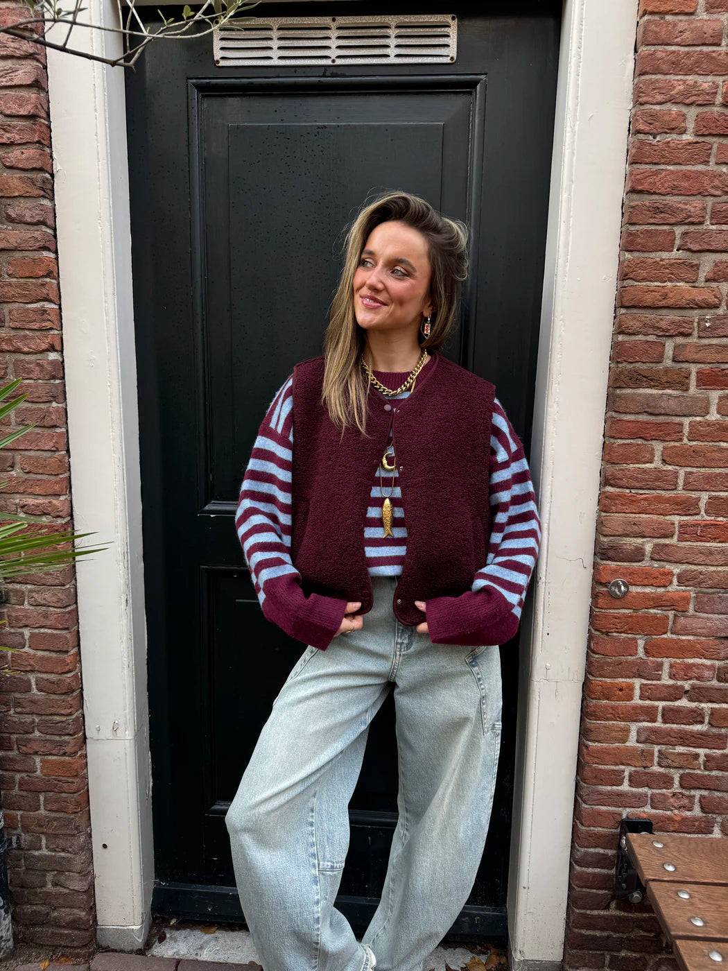 Pippa gestreepte trui blauw/bordeaux