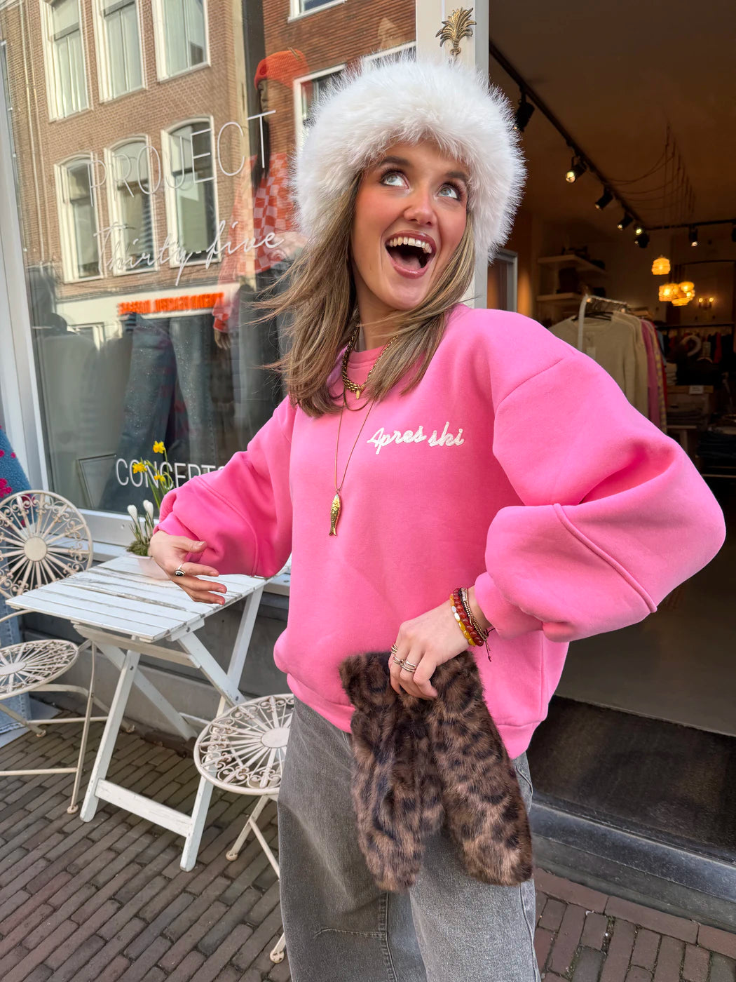 Après ski sweater roze/wit