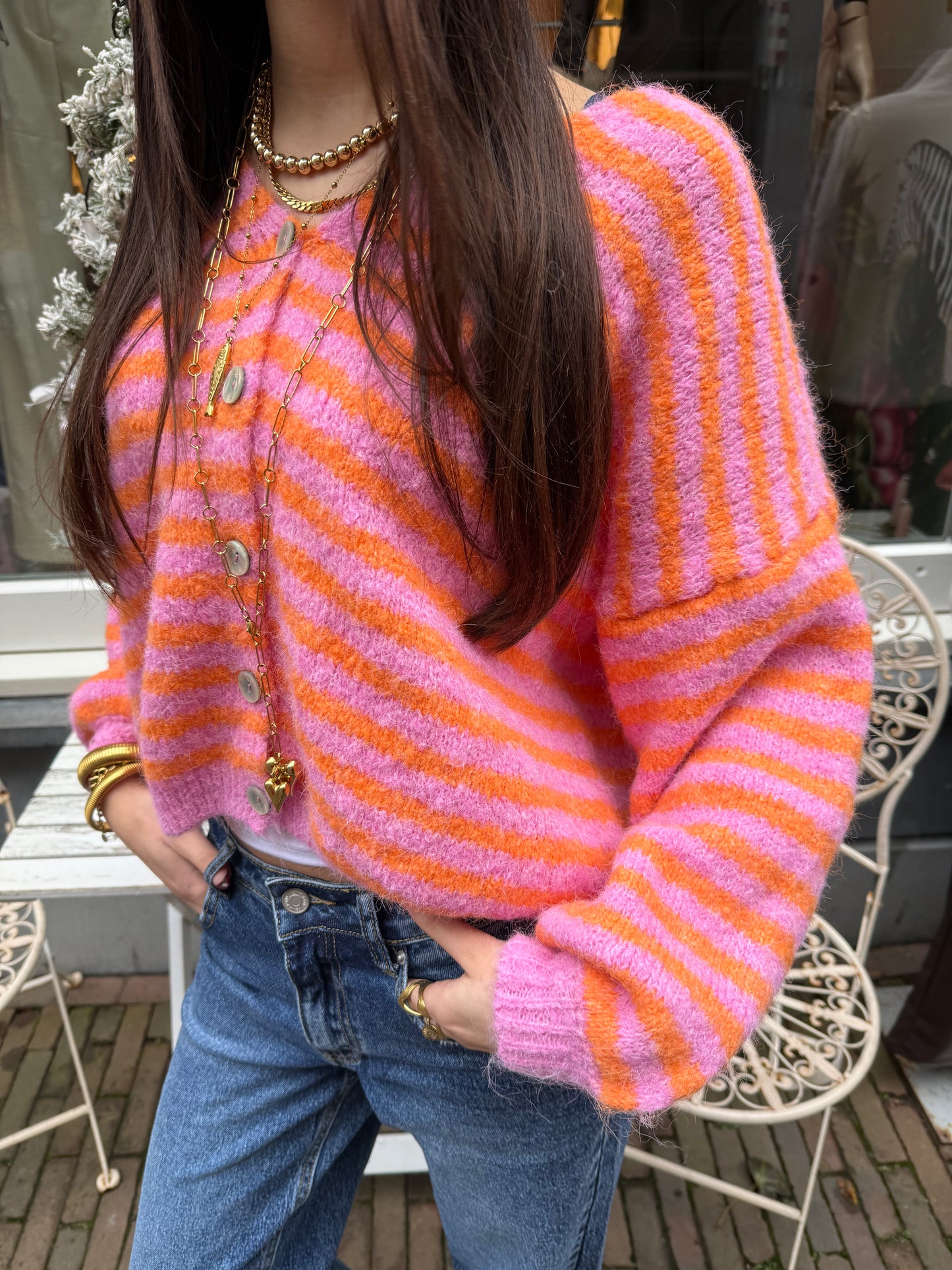 Maya knit striped light pink/orange