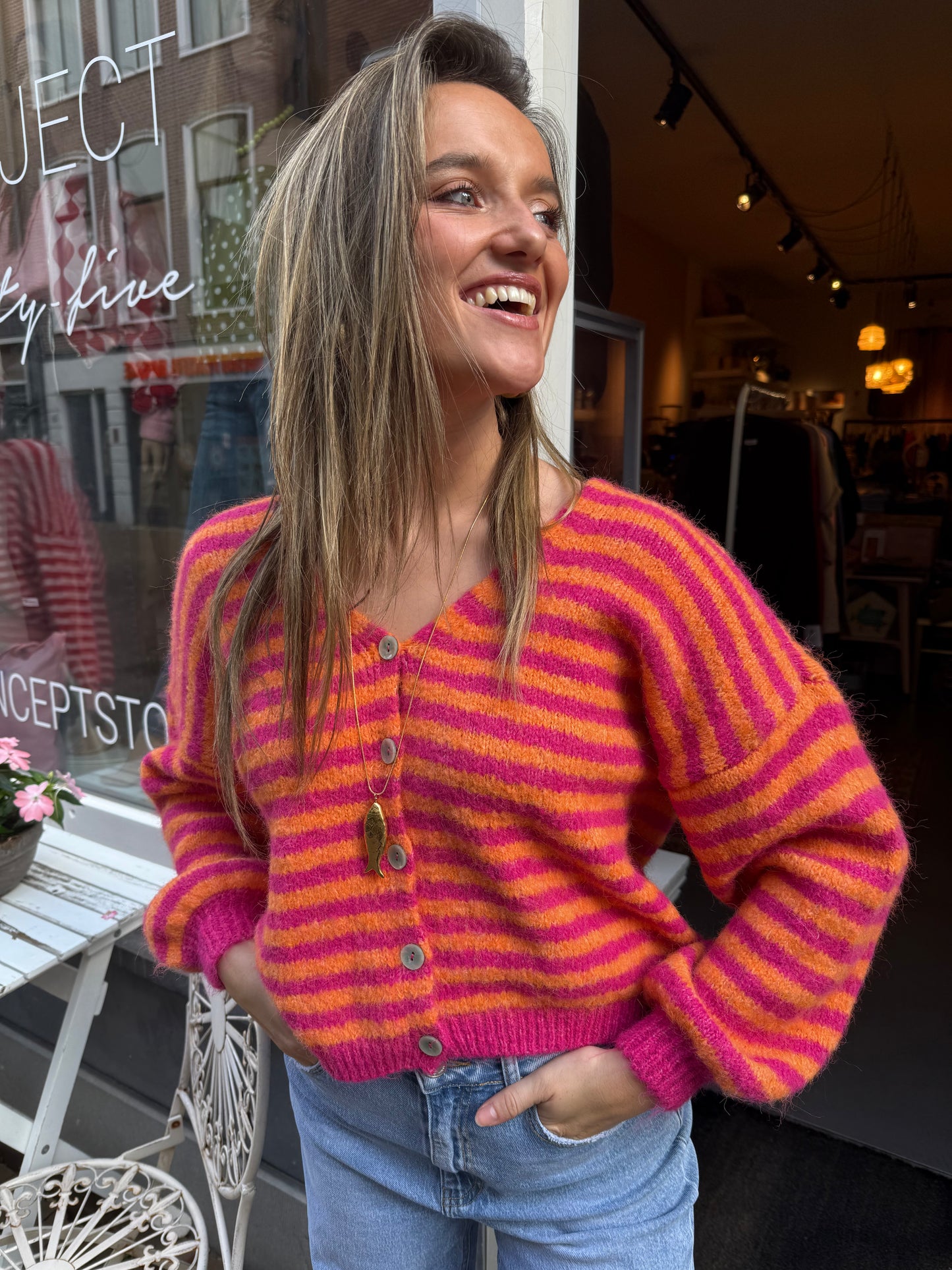 Maya knit striped (roze/oranje)