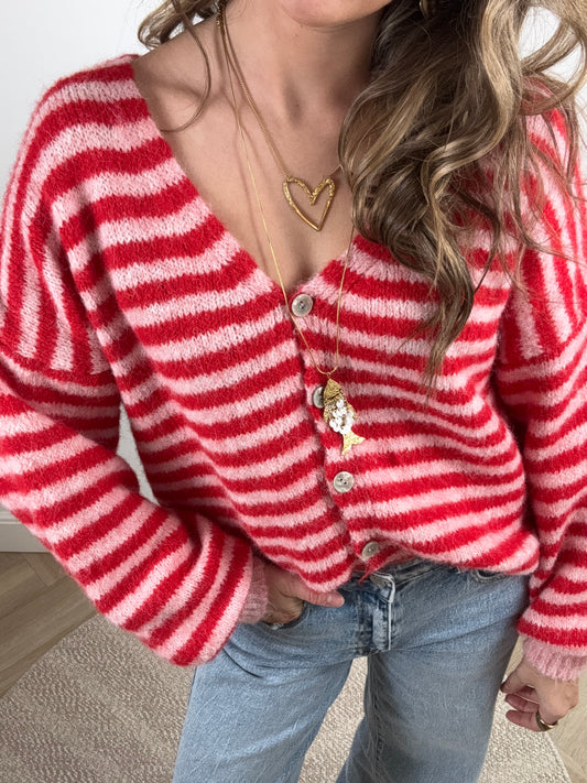 Maya knit striped (rood/roze)