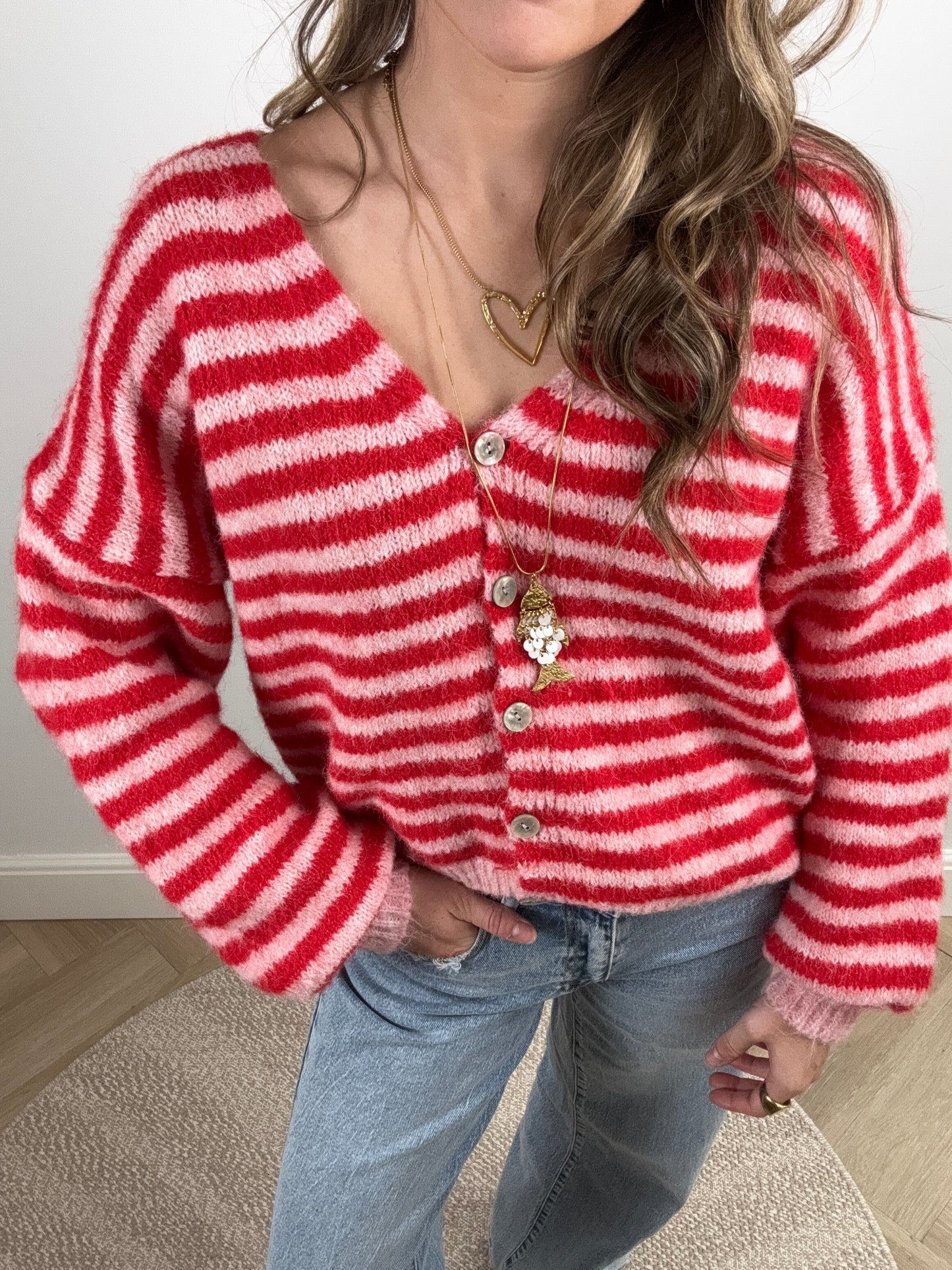 Maya knit striped (rood/roze)