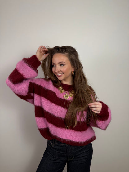 Mohair knit burgundy/pink striped