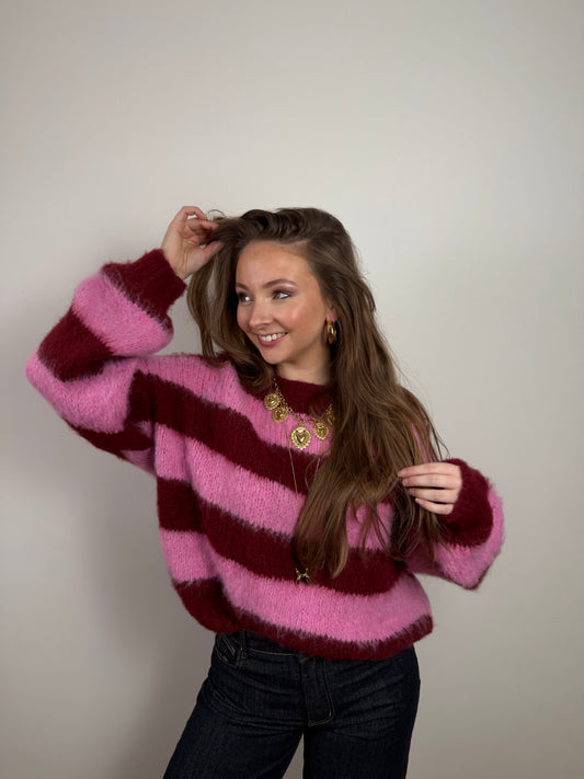 Mohair knit burgundy/pink striped