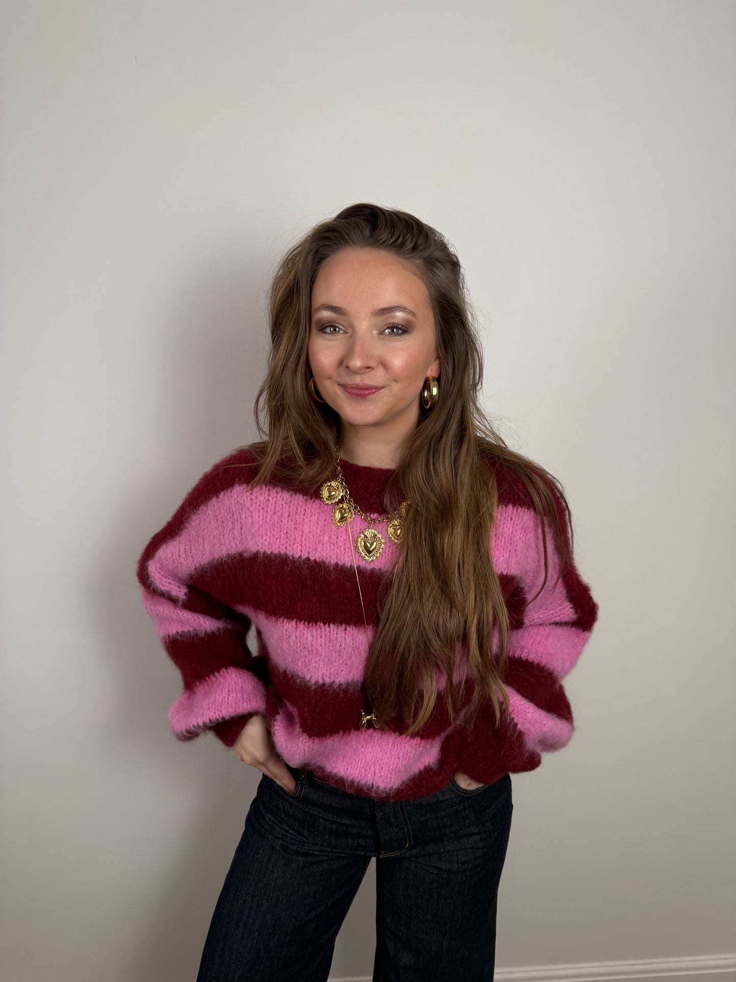 Mohair knit burgundy/pink striped