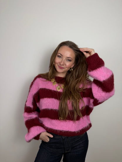 Mohair knit burgundy/pink striped