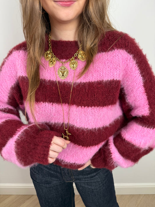 Mohair knit burgundy/pink striped