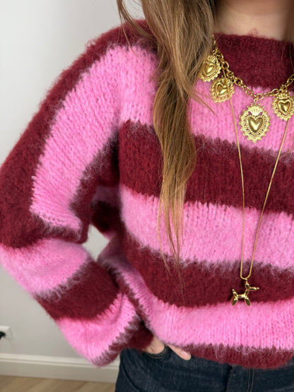 Mohair knit burgundy/pink striped