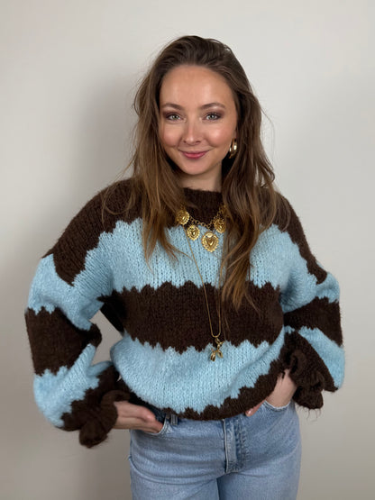 Sacha knit blue/brown striped