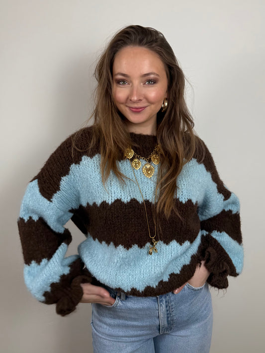 Sacha knit blue/brown striped