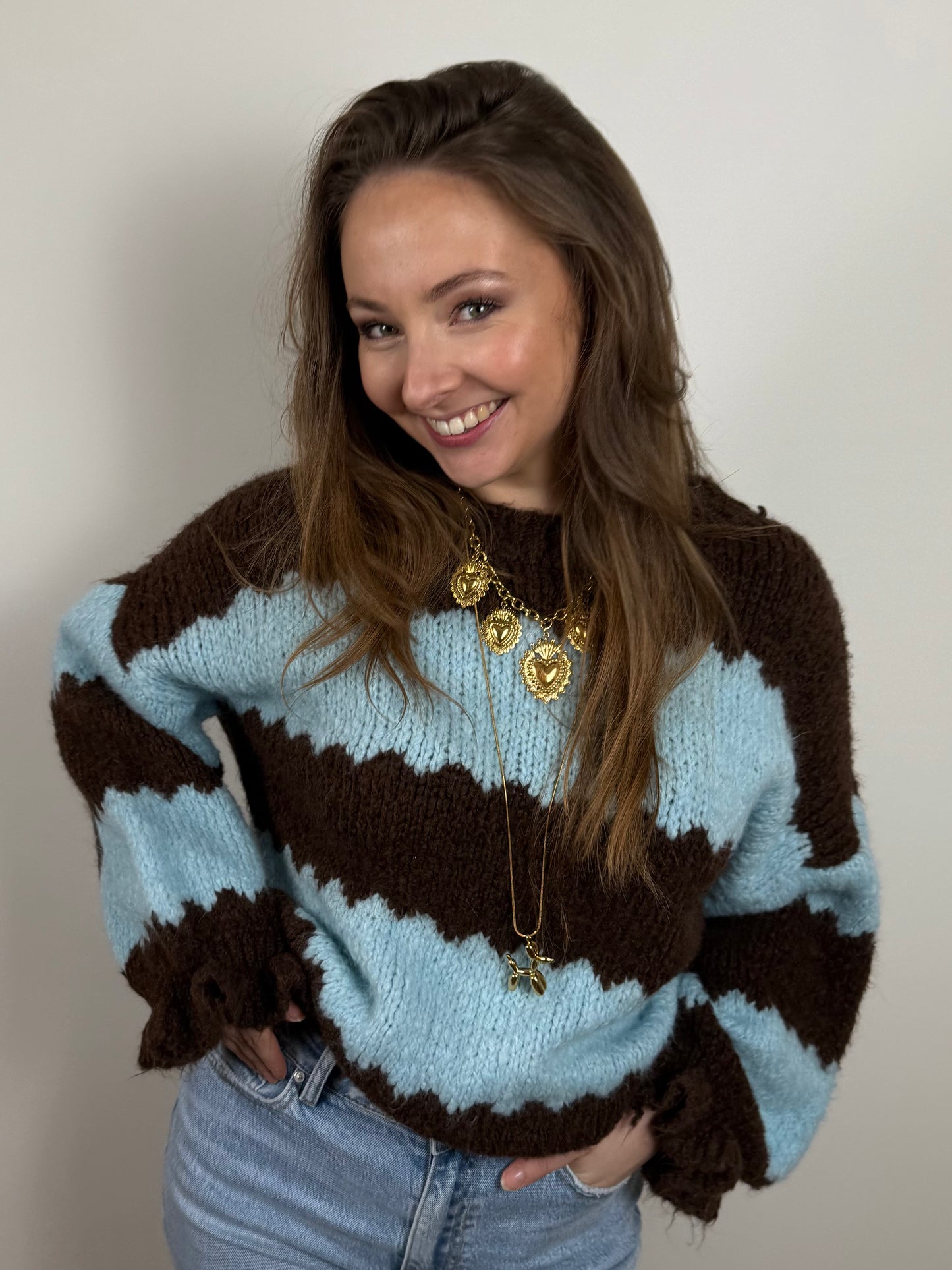 Sacha knit blue/brown striped