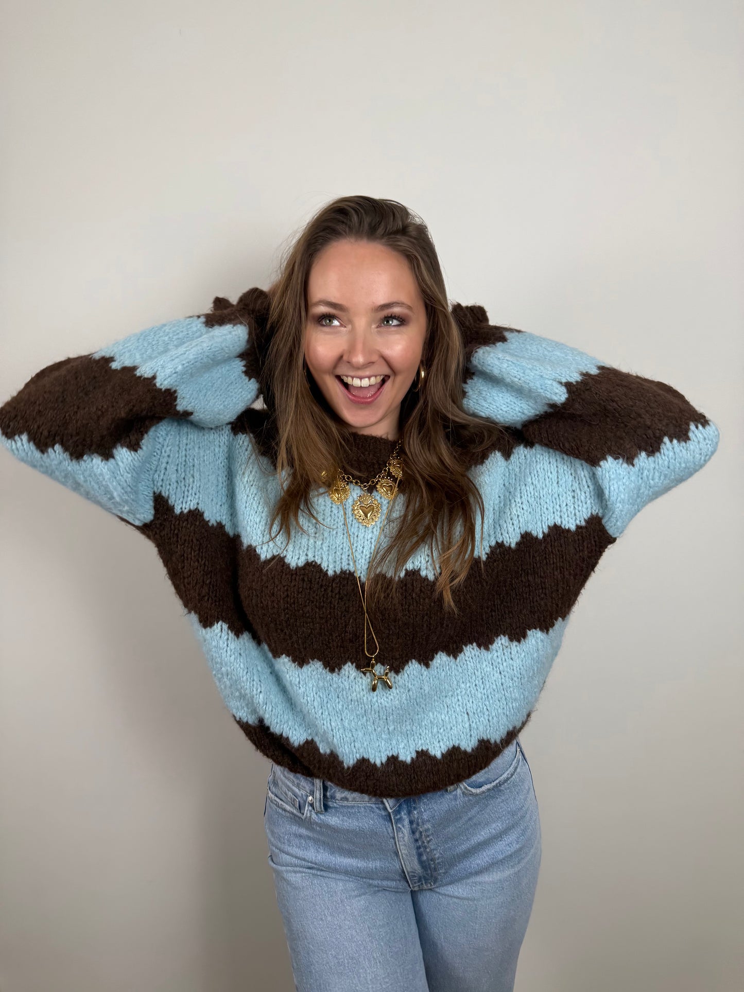 Sacha knit blue/brown striped